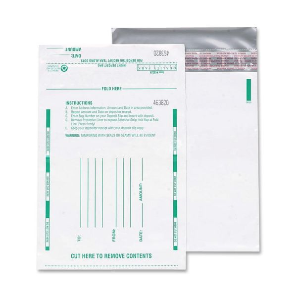 QUA45228 Quality Park Poly Night Deposit Bags w/Tear-Off Receipt, 10 x 13, Opaque, 100 Bags/Pack