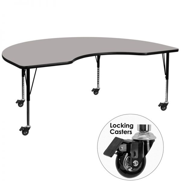 FHFXUA4896KIDNYGYHPCASGG Flash Furniture Mobile Height Adjustable Kidney Shaped Activity Table