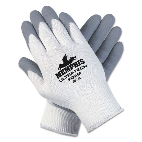 CRW9674S MCR Safety Ultra Tech Foam Seamless Nylon Knit Gloves, Small, White/Gray, Pair