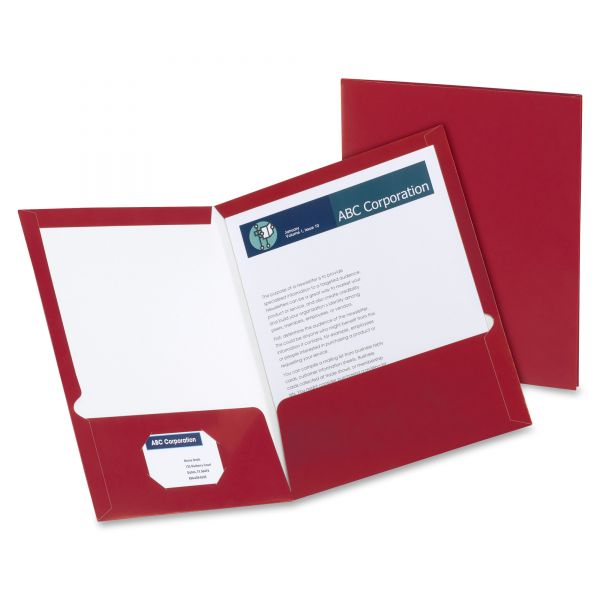 OXF51718 Oxford High Gloss Laminated Paperboard Folder, 100-Sheet Capacity, Crimson, 25/Box