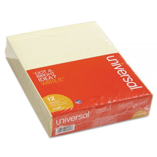 UNV42000 Universal Glue Top Writing Pads, Narrow Rule, Ltr, Canary, 50 Sheet Pads/Pack, Dozen