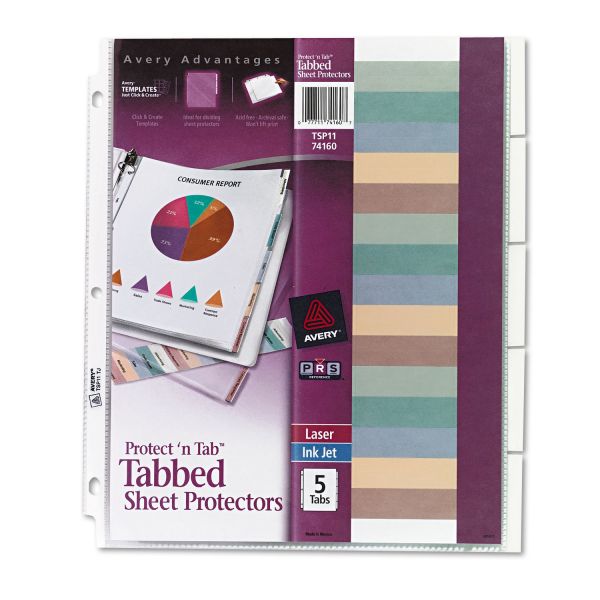 AVE74160 Avery Protect 'n Tab Top-Load Sheet Protectors, Letter, Heavyweight, Assorted Tabs, 5/Set