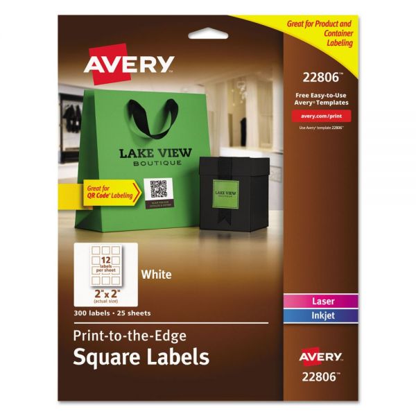 AVE22806 Avery Square Print-to-the-Edge Labels w/TrueBlock, 2 x 2, White, 300/Pack