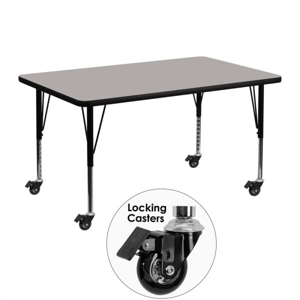 FHFXUA3048RECGYHPCASGG Flash Furniture Mobile Height Adjustable Rectangular Activity Table