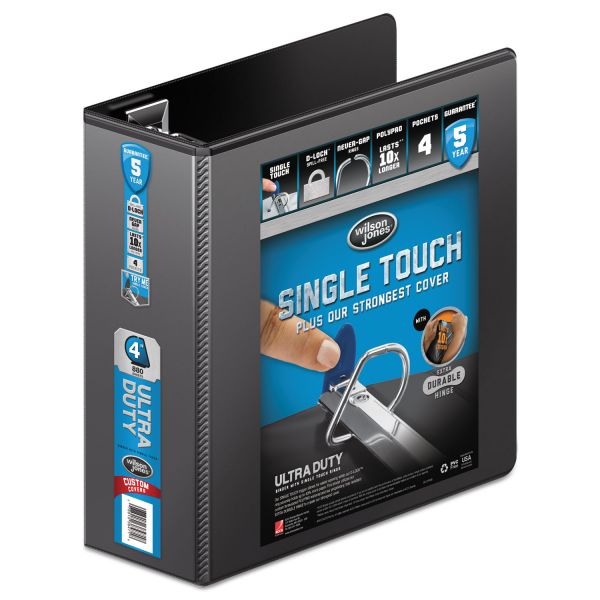 WLJ86641 Wilson Jones Ultra Duty 3-Ring View Binder w/Extra-Durable Hinge, 4" Capacity, D-Ring, Black