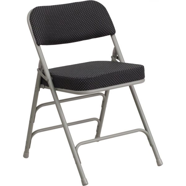 FHFAWMC320AFBKGG Flash Furniture HERCULES Series Premium Curved Triple Braced & Double Hinged Black Pin-Dot Fabric Upholstered Metal Folding Chair