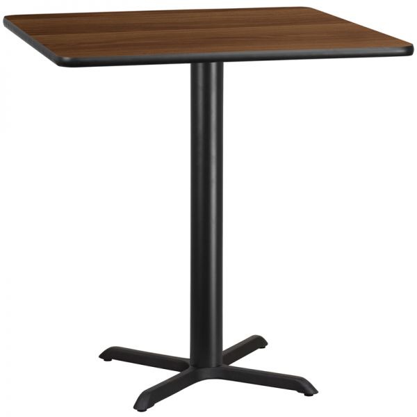 FHFXUWALTB4242T3333BGG Flash Furniture 42'' Square Walnut Laminate Table Top with 33'' x 33'' Bar Height Table Base