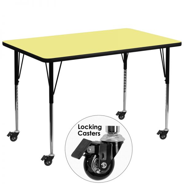 FHFXUA3672RECYELTACASGG Flash Furniture Mobile Rectangular Activity Table