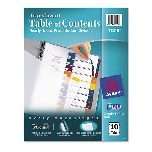 AVE11818 Avery Ready Index Customizable Table of Contents Plastic Dividers, 10-Tab, Letter