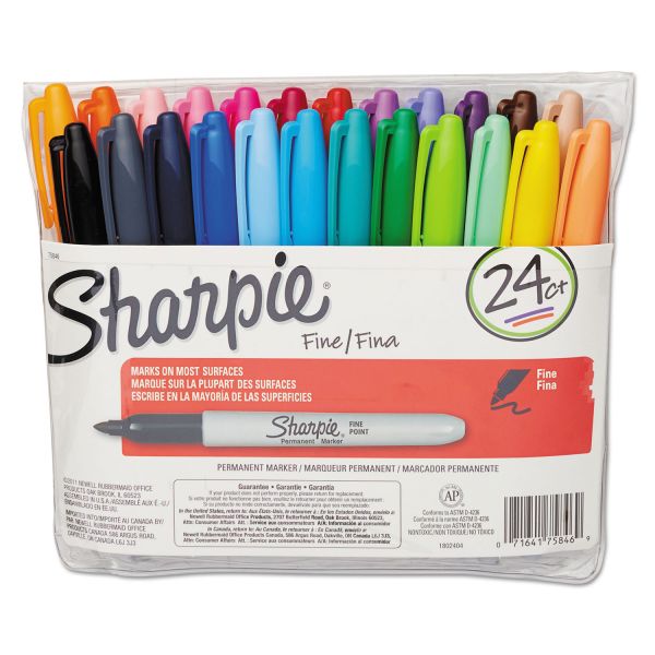 SAN75846 Sharpie Fine Point Permanent Marker, Assorted, 24/Set