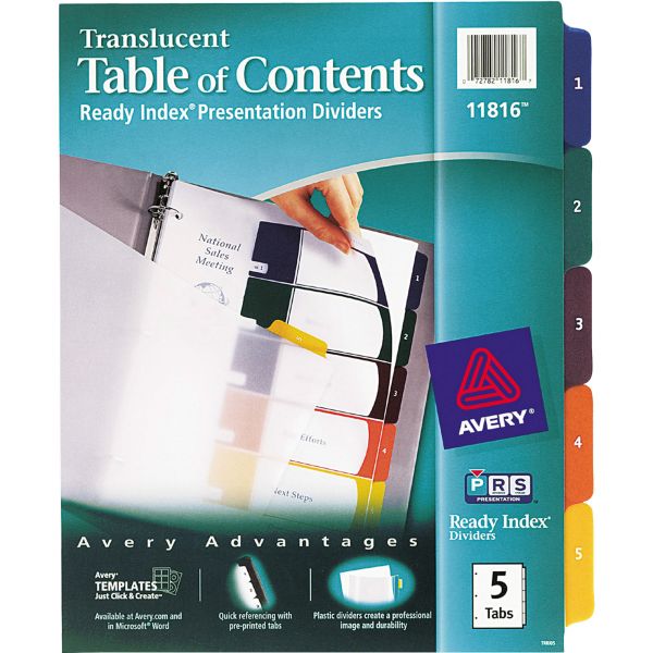 AVE11816 Avery Ready Index Customizable Table of Contents Plastic Dividers, 5-Tab, Letter