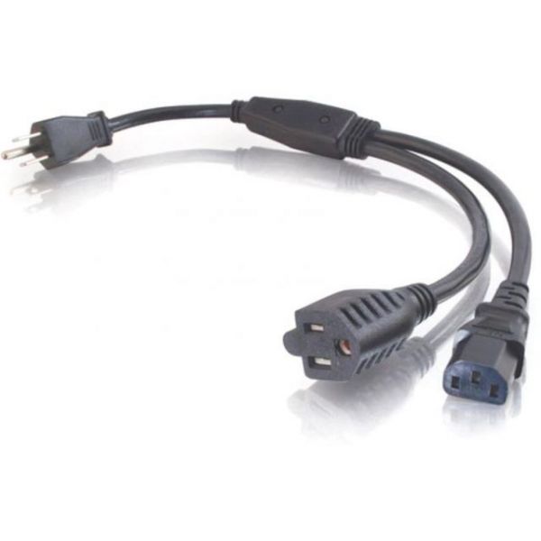 SYNX1991085 C2G 1.5ft 16 AWG 1-to-2 Power Cord Splitter (NEMA 5-15P to 1 NEMA 5-15 +1 IEC320C13)