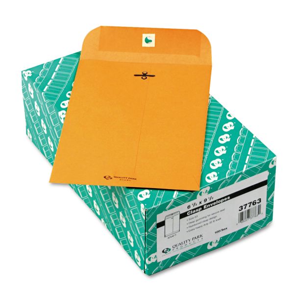 QUA37763 Quality Park Clasp Envelope, 6 1/2 x 9 1/2, 32lb, Brown Kraft, 100/Box