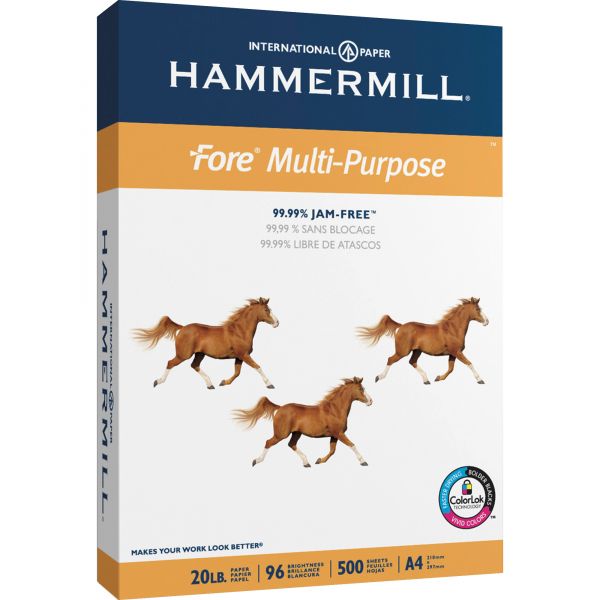 HAM103036 Hammermill Fore MP Multipurpose Paper, 96 Brightness, 20lb, A4, White, 500/Ream