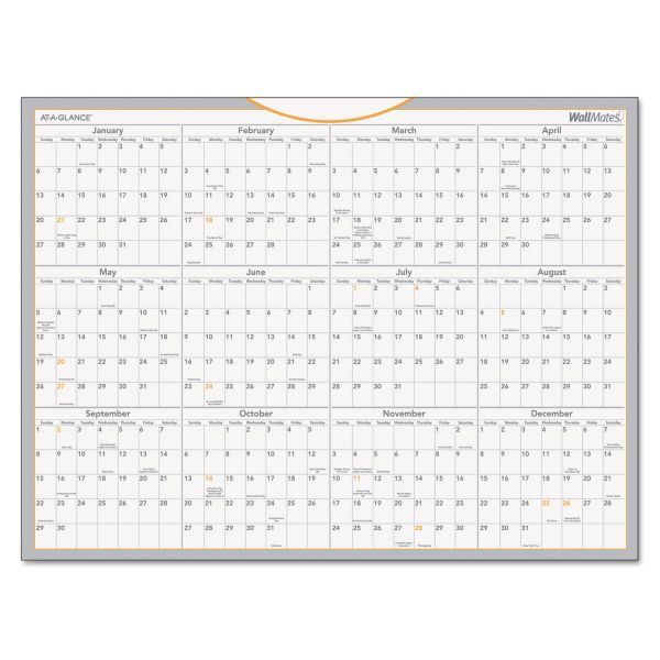AAGAW506028 AT-A-GLANCE WallMates Self-Adhesive Dry Erase Yearly Calendar, 24 x 18, 2019