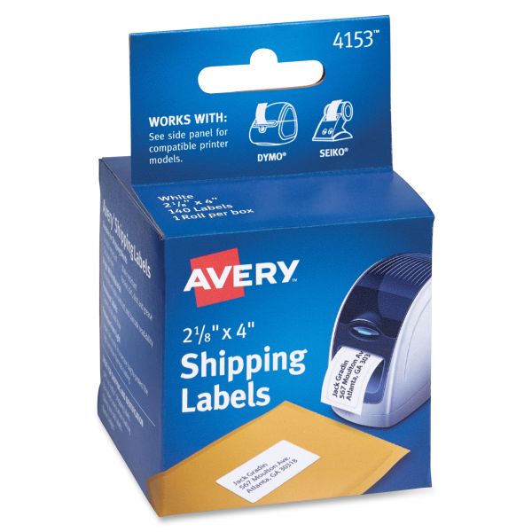 AVE4153 Avery Thermal Printer Shipping Labels, 2 1/8 x 4, White, 140/Roll, 1 Roll