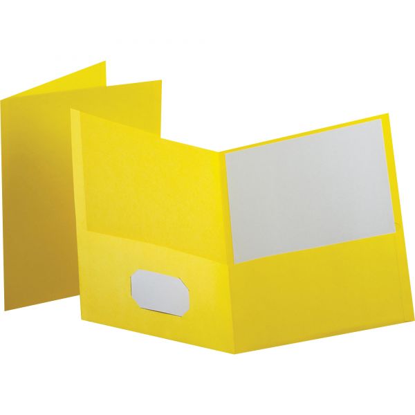 OXF57509 Oxford Twin-Pocket Folder, Embossed Leather Grain Paper, Yellow, 25/Box