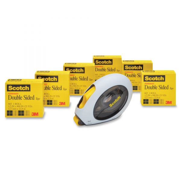MMM6656160 Scotch Double-Sided Permanent Tape w/Handheld Dispenser Value Pack