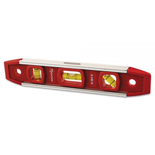 ANRA5819 Anchor Brand Magnetic Torpedo Level, 9" Long, Aluminum, Tri-Vial