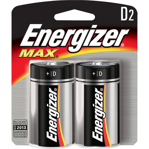 EVEE95BP2 Energizer MAX Alkaline Batteries, D, 2 Batteries/Pack