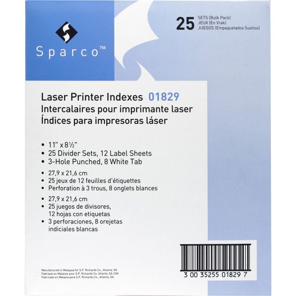 SPR01829 Sparco Laser Printer Index 8-Tab Dividers