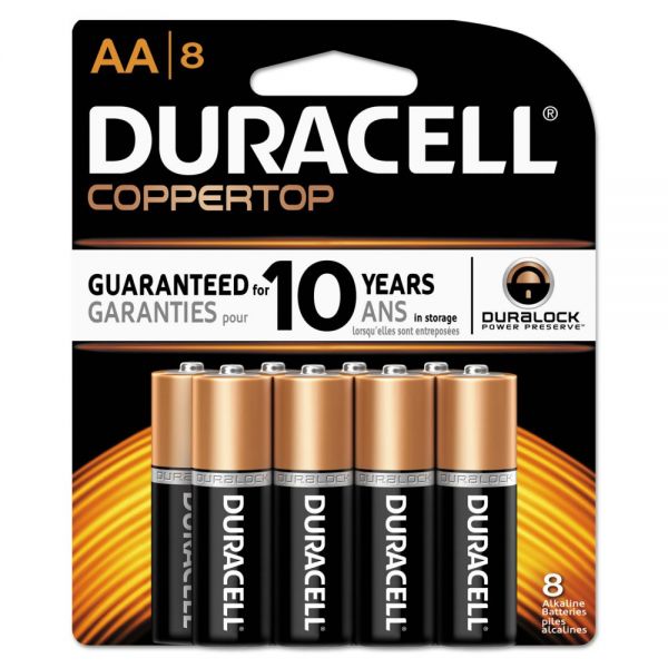 DURMN1500B8Z Duracell CopperTop Alkaline Batteries, AA, 8/PK