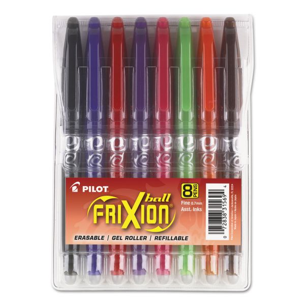 PIL31569 Pilot FriXion Ball Erasable Gel Ink Stick Pen, Assorted Ink, 0.7mm, 8/Pack