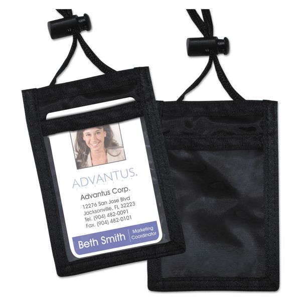 AVT75453 Advantus ID Badge Holder w/Convention Neck Pouch, Vertical, 2 3/4 x 3 1/2, Black, 12/Pack