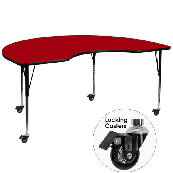 FHFXUA4896KIDNYREDTACASGG Flash Furniture Mobile Height Adjustable Kidney Shaped Activity Table