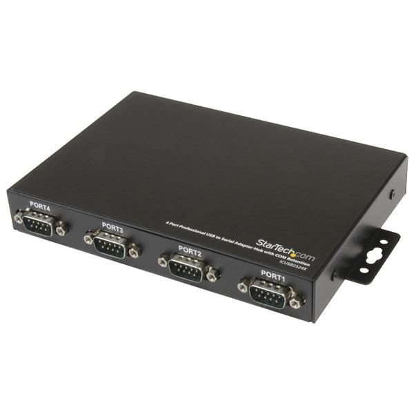 SYNX2309782 StarTech.com USB to Serial Adapter Hub - 4 Port - Wall Mount - COM Port Retention - Texas Instruments - USB to RS232 Adapter