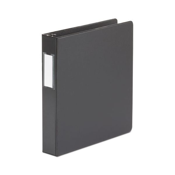 UNV33411 Universal Economy Non-View 3-Ring Binder With Label Holder, 1 1/2" Capacity, Round Ring, Black