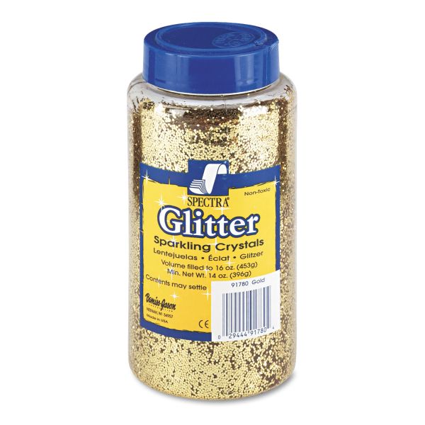 PAC91780 Pacon Spectra Glitter, .04 Hexagon Crystals, Gold, 16 oz Shaker-Top Jar