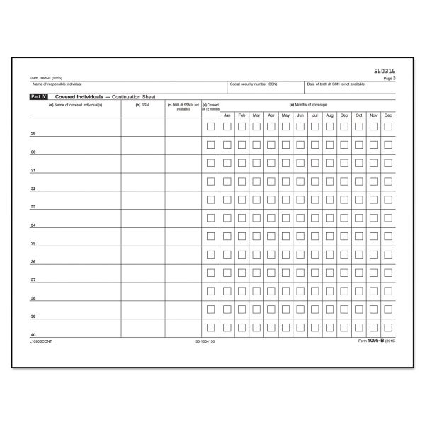 TOPL1095BCONT TOPS 1095-B Health Coverage Continuation Page, 8 1/2 x 11, 50 Sheets/Pack