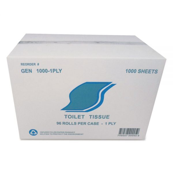 GEN10001PLY GEN Small Roll Bath Tissue, 1-Ply, 1000 Sheets/Roll, 1.64 in Core, 96/Carton