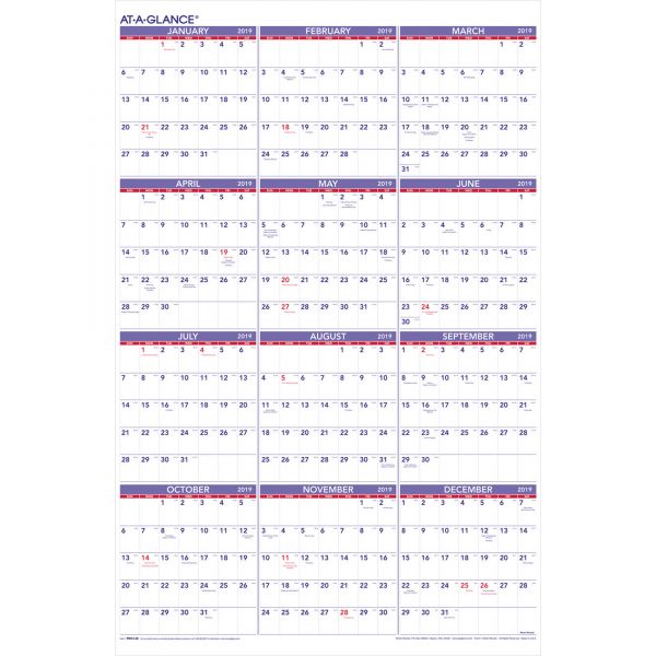AAGPM1228 AT-A-GLANCE Yearly Wall Calendar, 24 x 36, 2019
