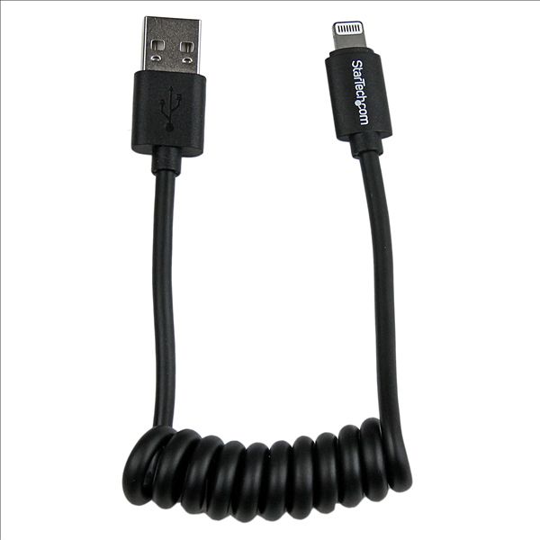 SYNX3686076 StarTech.com 0.3m (1ft) Coiled Black Apple 8-pin Lightning Connector to USB Cable for iPhone / iPod / iPad