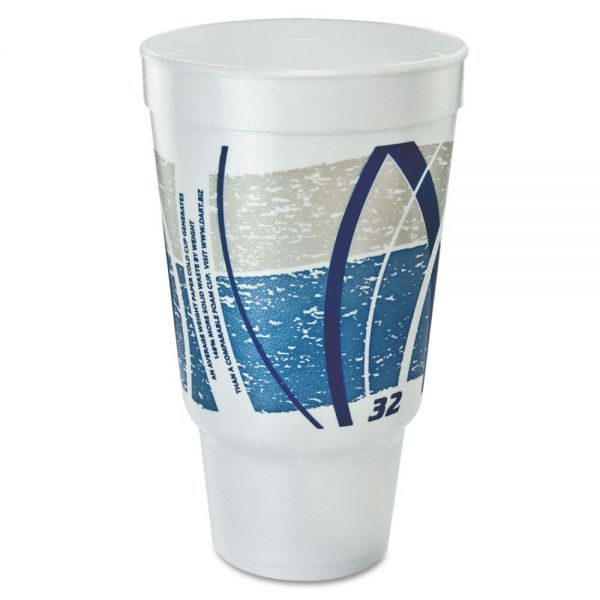 DCC32AJ20E Dart Impulse Hot/Cold Foam Drinking Cup, 32oz, Flush Fill, Printed, Blue/Gray, 16/Bag