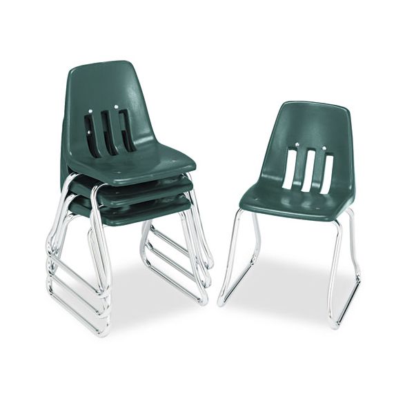 VIR961475 Virco 9600 Classic Series Classroom Chairs, 14" Seat Height, Forest Green/Chrome, 4/CT