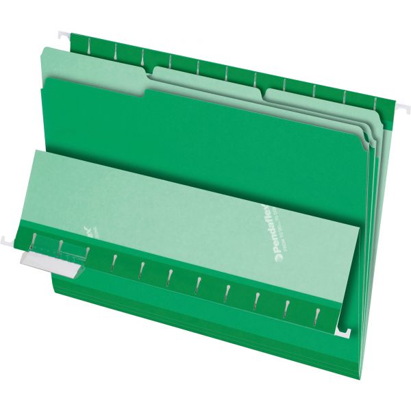 PFX421013BGR Pendaflex Interior File Folders, 1/3 Cut Top Tab, Letter, Bright Green, 100/Box
