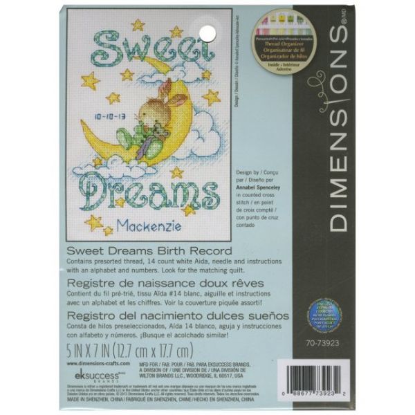 NOTM051519 Sweet Dreams Birth Record Counted Cross Stitch Kit