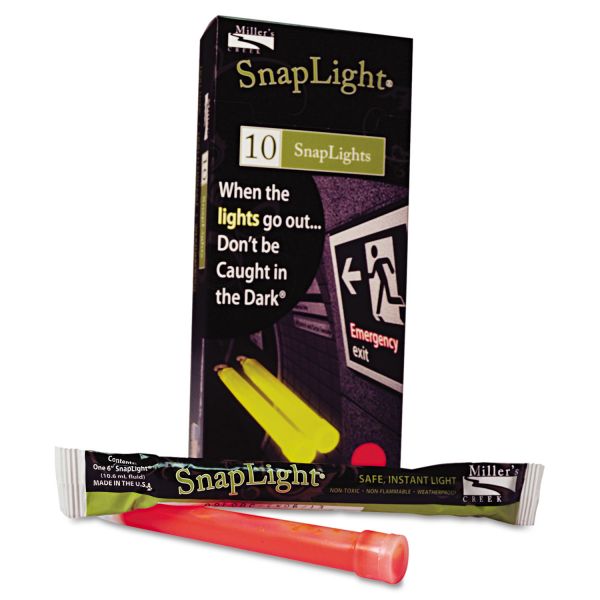 MLE151847 Miller's Creek Snaplights, 6"l x 3/4"w, Red, 10/Pack