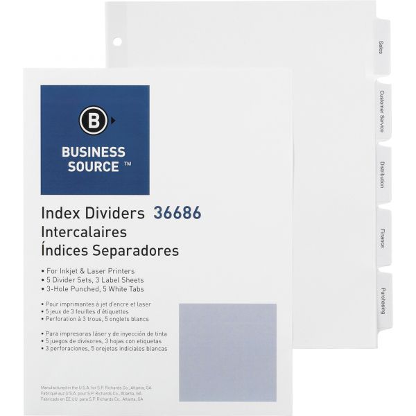 BSN36686 Business Source Index 5-Tab Dividers With Label Sheets