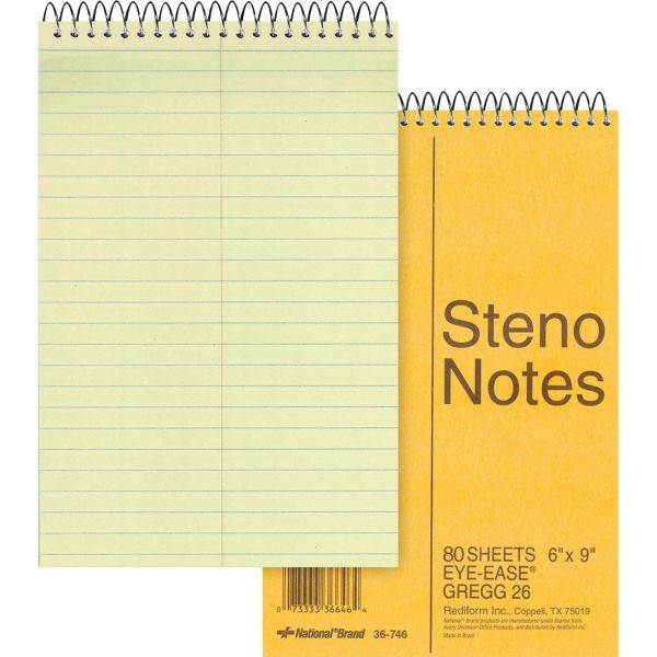 RED36746 National Standard Spiral Steno Book, Gregg Rule, 6 x 9, Green, 80 Sheets
