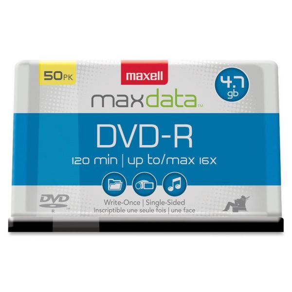 MAX638011 Maxell DVD-R Discs, 4.7GB, 16x, Spindle, Gold, 50/Pack