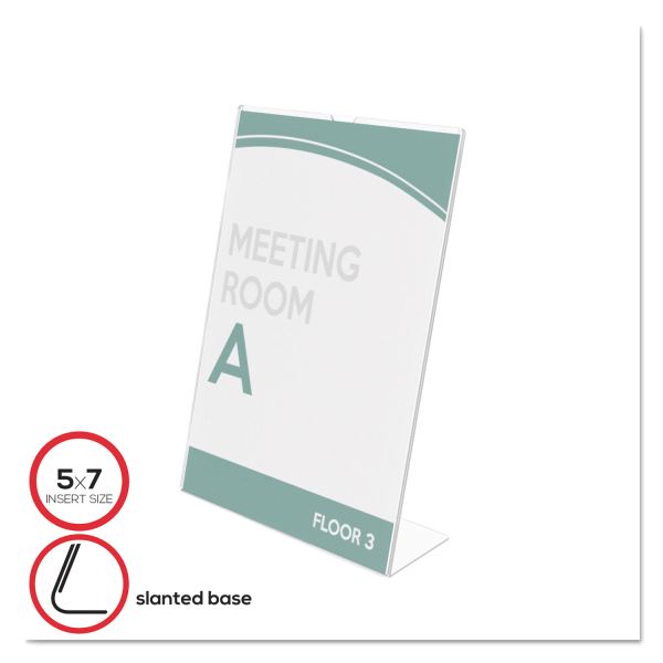 DEF590301 deflecto Superior Image Slanted Desk Sign Holder, Plastic, 5 x 7 Insert, Clear