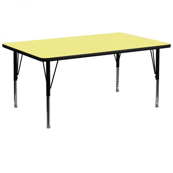 FHFXUA3072RECYELTPGG Flash Furniture 30''W x 72''L Rectangular Activity Table with Yellow Thermal Fused Laminate Top and Height Adjustable Preschool Legs