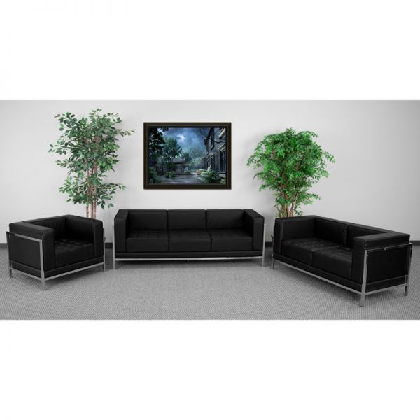 FHFZBIMAGSET1GG Flash Furniture HERCULES Imagination Series Black Leather 3 Piece Sofa Set