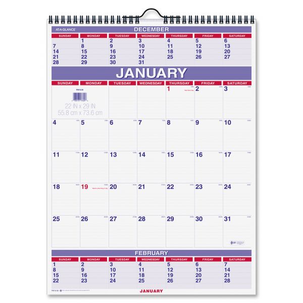 AAGPM1028 AT-A-GLANCE Three-Month Wall Calendar, 22 x 29, 2019