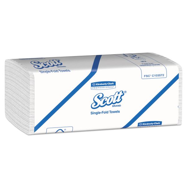 KCC01700 Scott Single-Fold Paper Towels with Absorbency Pockets, 9 3/10 x 10 1/2, White, 250 Sheets/Pack, 16 Packs/Carton