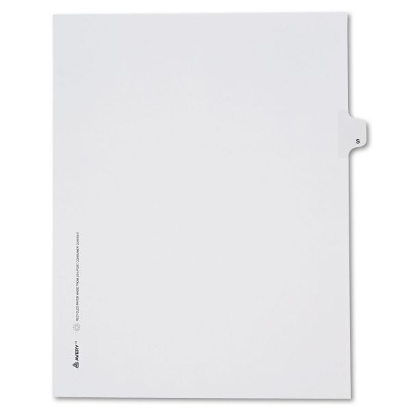 AVE82181 Avery Allstate-Style Legal Exhibit Side Tab Divider, Title: S, Letter, White, 25/Pack